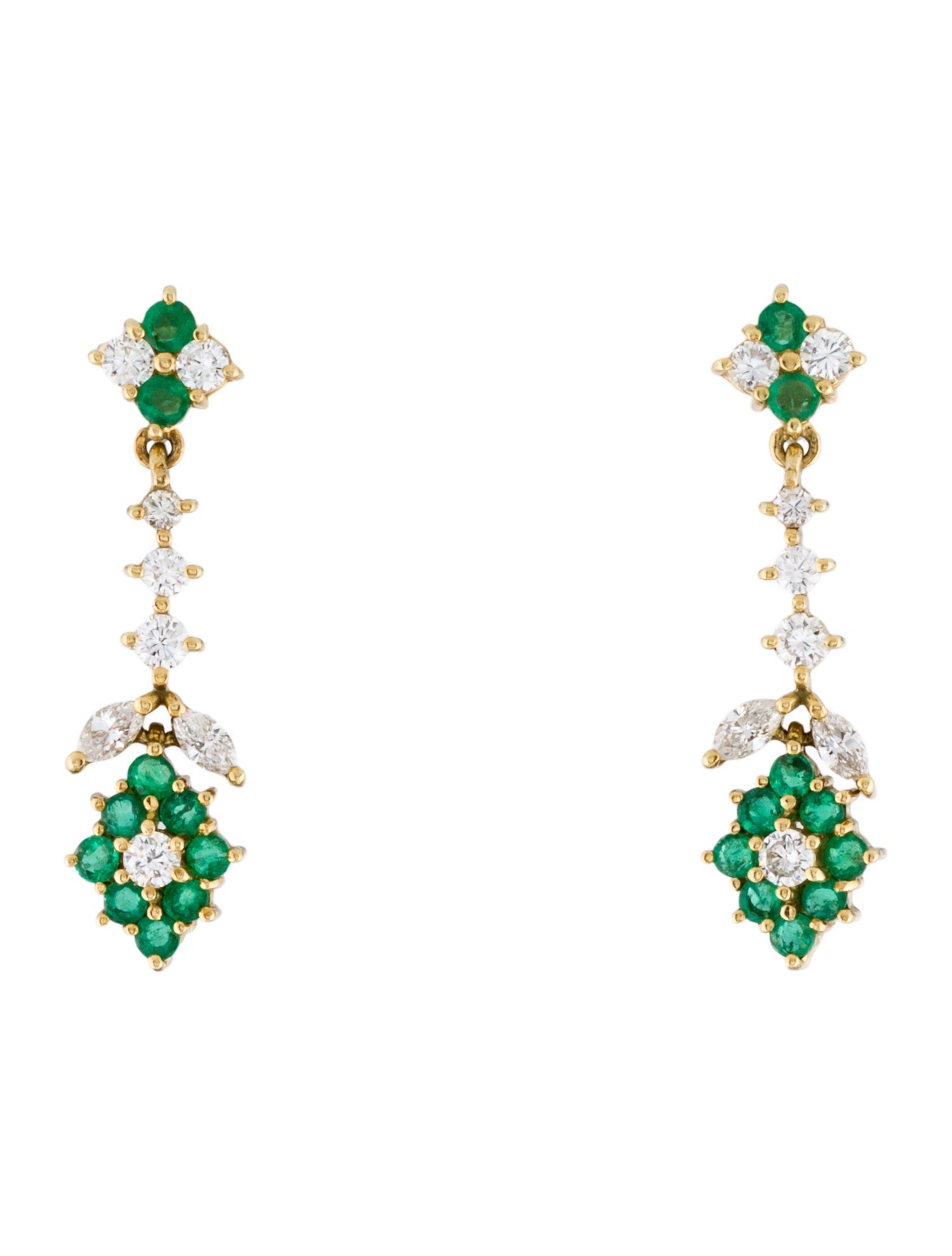 Earrings 18K Emerald & Diamond Drop