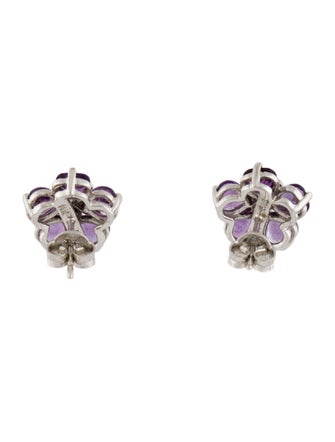 Earrings 14K Amethyst & Diamond Flower Stud Earrings
