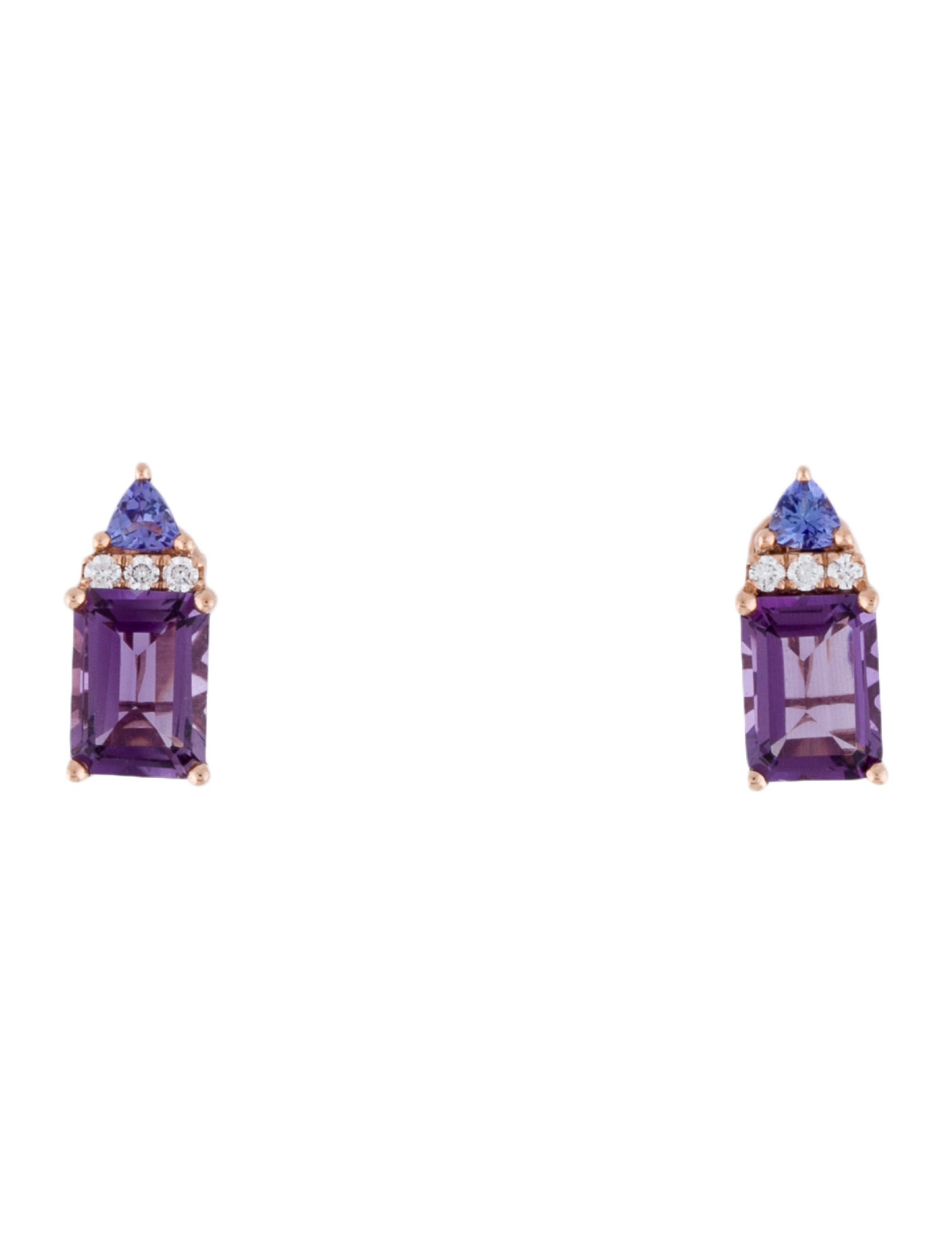 Earrings 14K Amethyst, Tanzanite & Diamond Stud