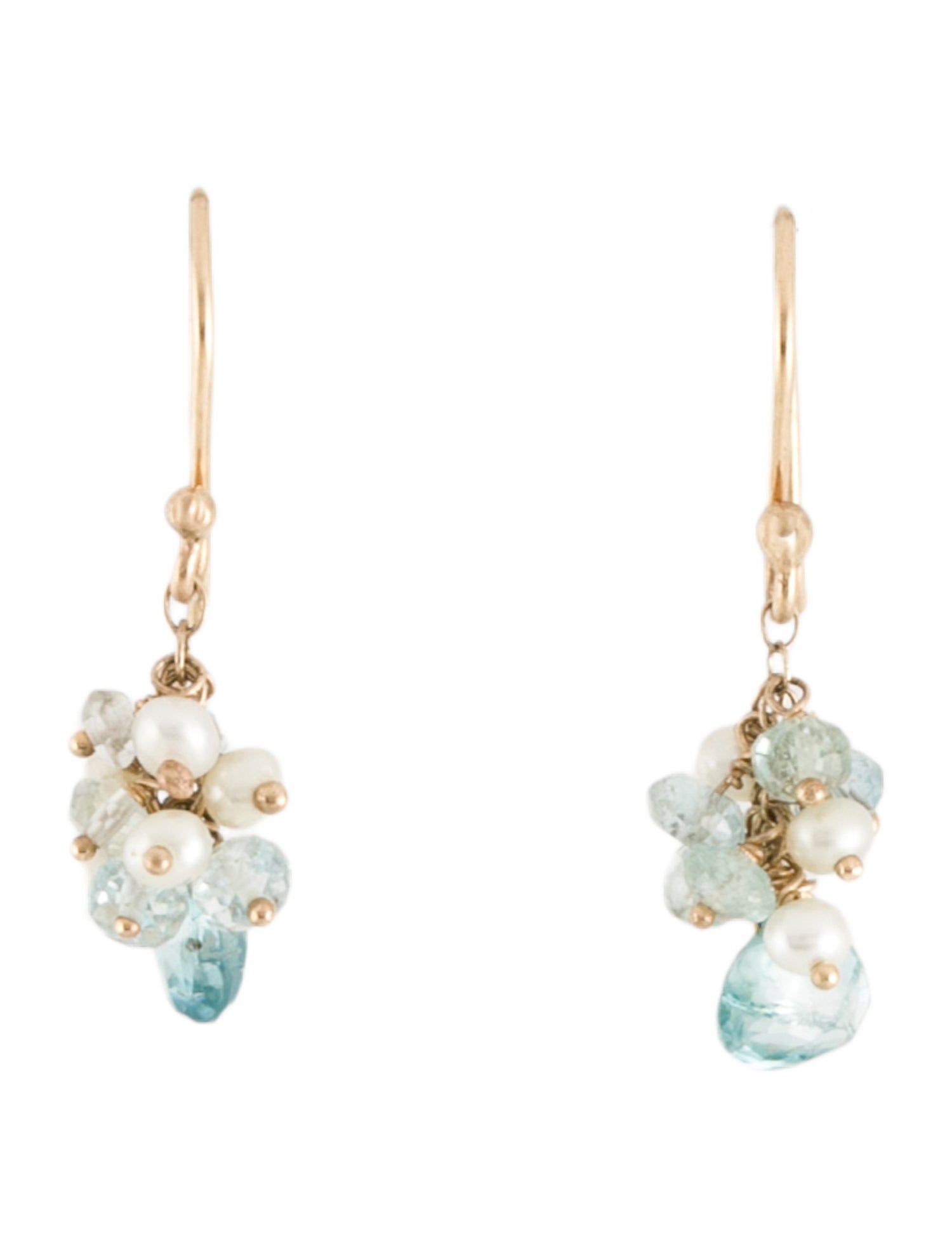 Earrings 14K Dyed Pearl, Zircon & Aquamarine Drop