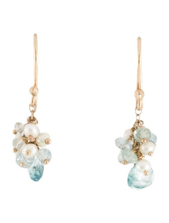 Earrings 14K Dyed Pearl, Zircon & Aquamarine Drop Earrings
