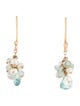 Earrings 14K Dyed Pearl, Zircon & Aquamarine Drop Earrings