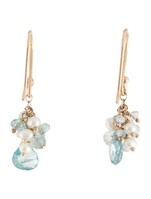Earrings 14K Dyed Pearl, Zircon & Aquamarine Drop Earrings