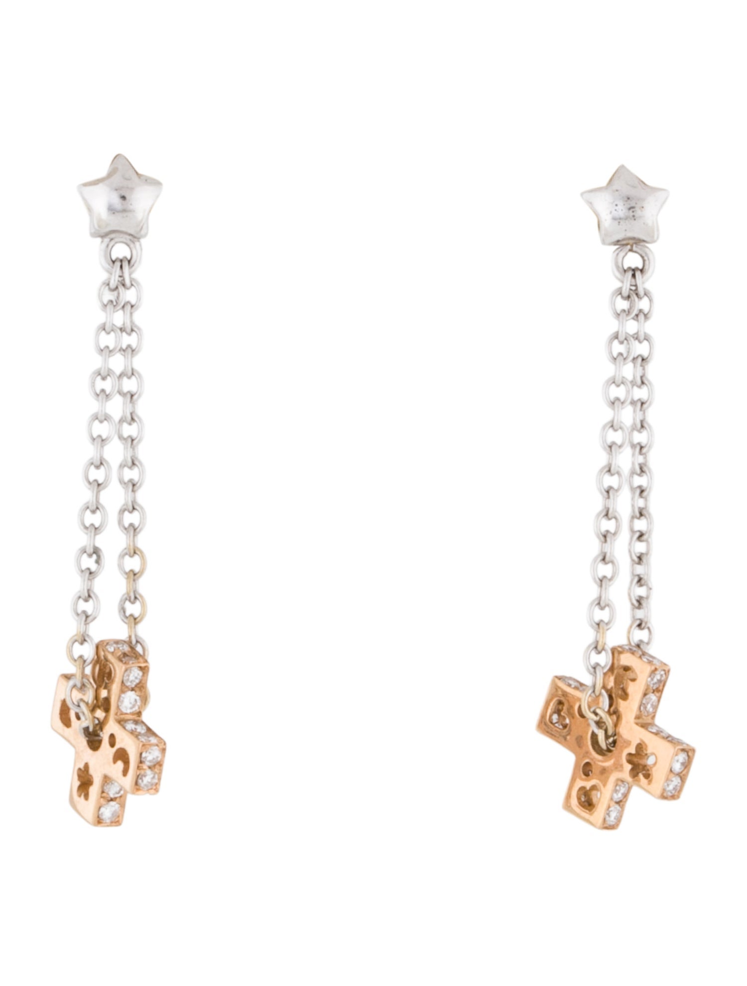 Earrings 18K Diamond Cross Link Drop