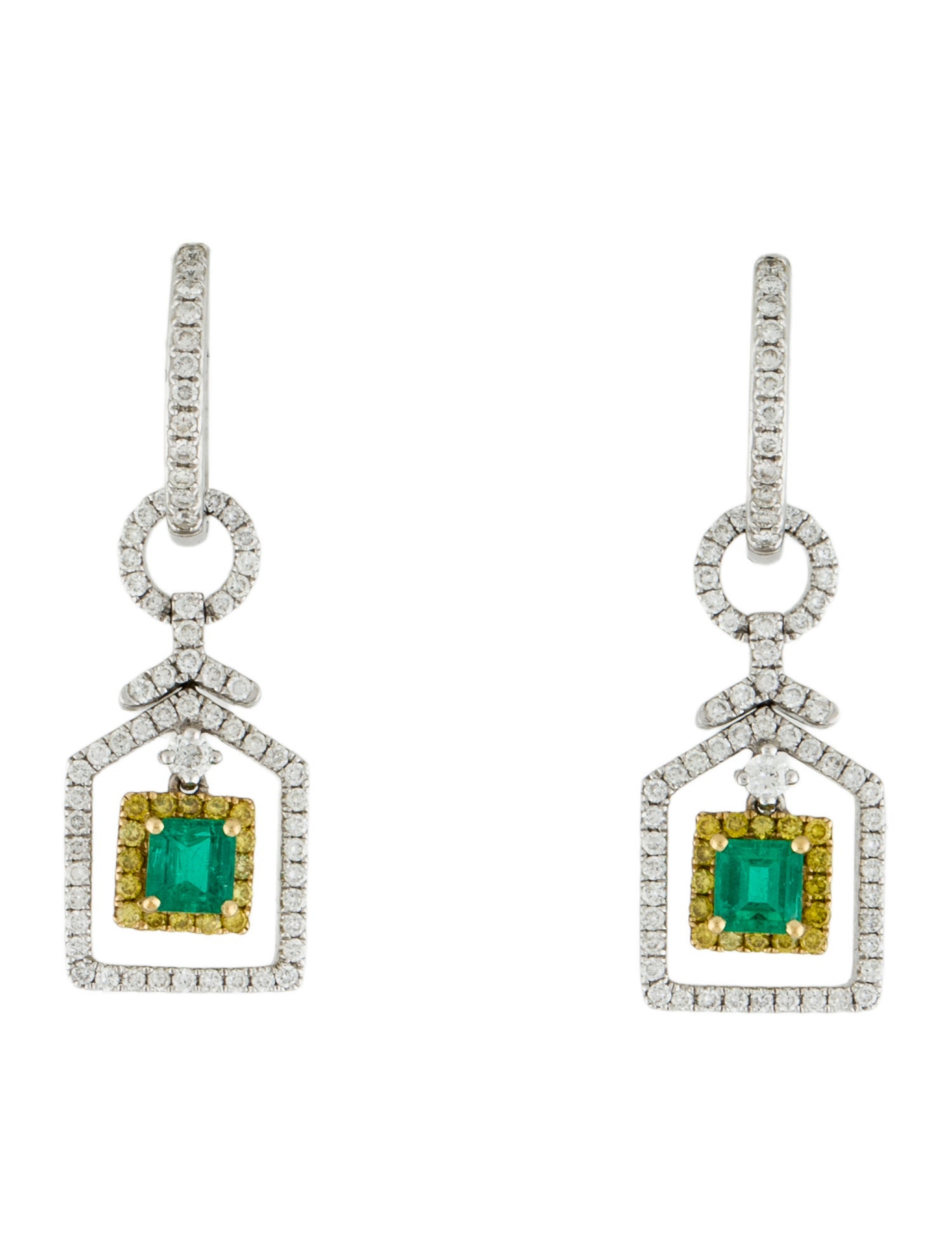 Earrings 18K Emerald & Diamond Drop