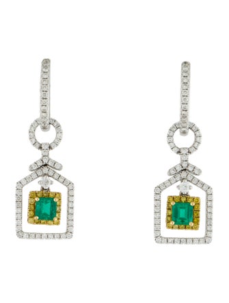 Earrings 18K Emerald & Diamond Drop Earrings