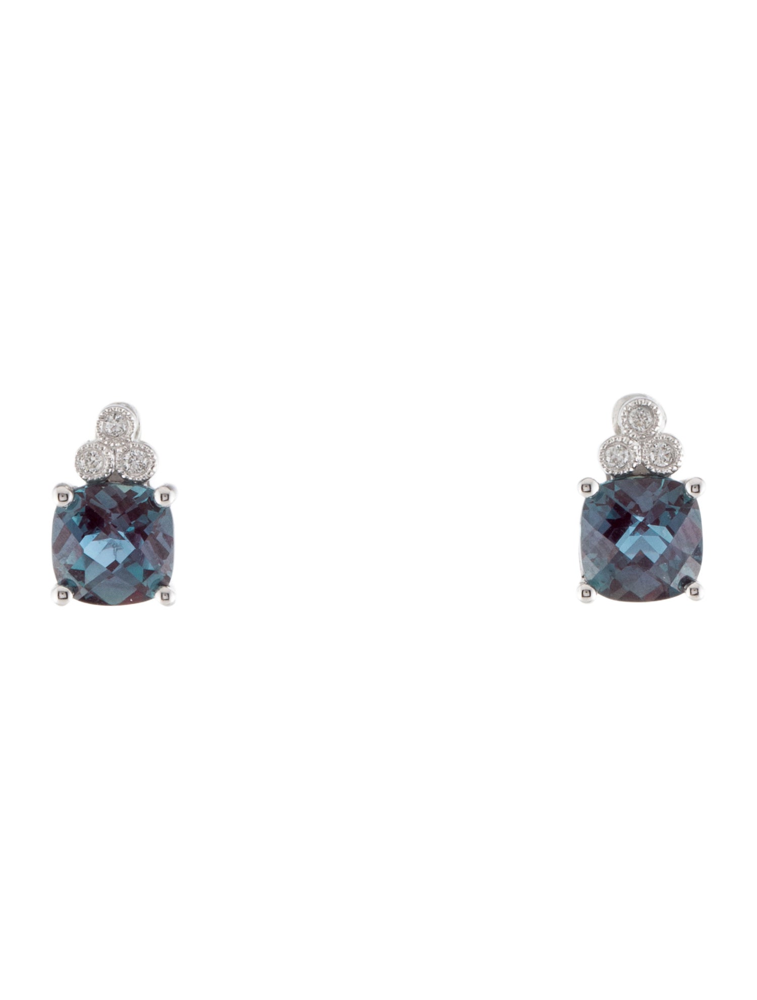 Earrings 14K Synthetic Alexandrite & Diamond Stud
