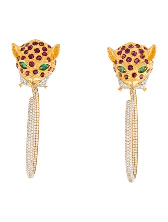 Earrings 18K 3.40ctw Ruby, 0.50ctw Emerald & 2.06ctw Diamond Big Cat Drop Earrings