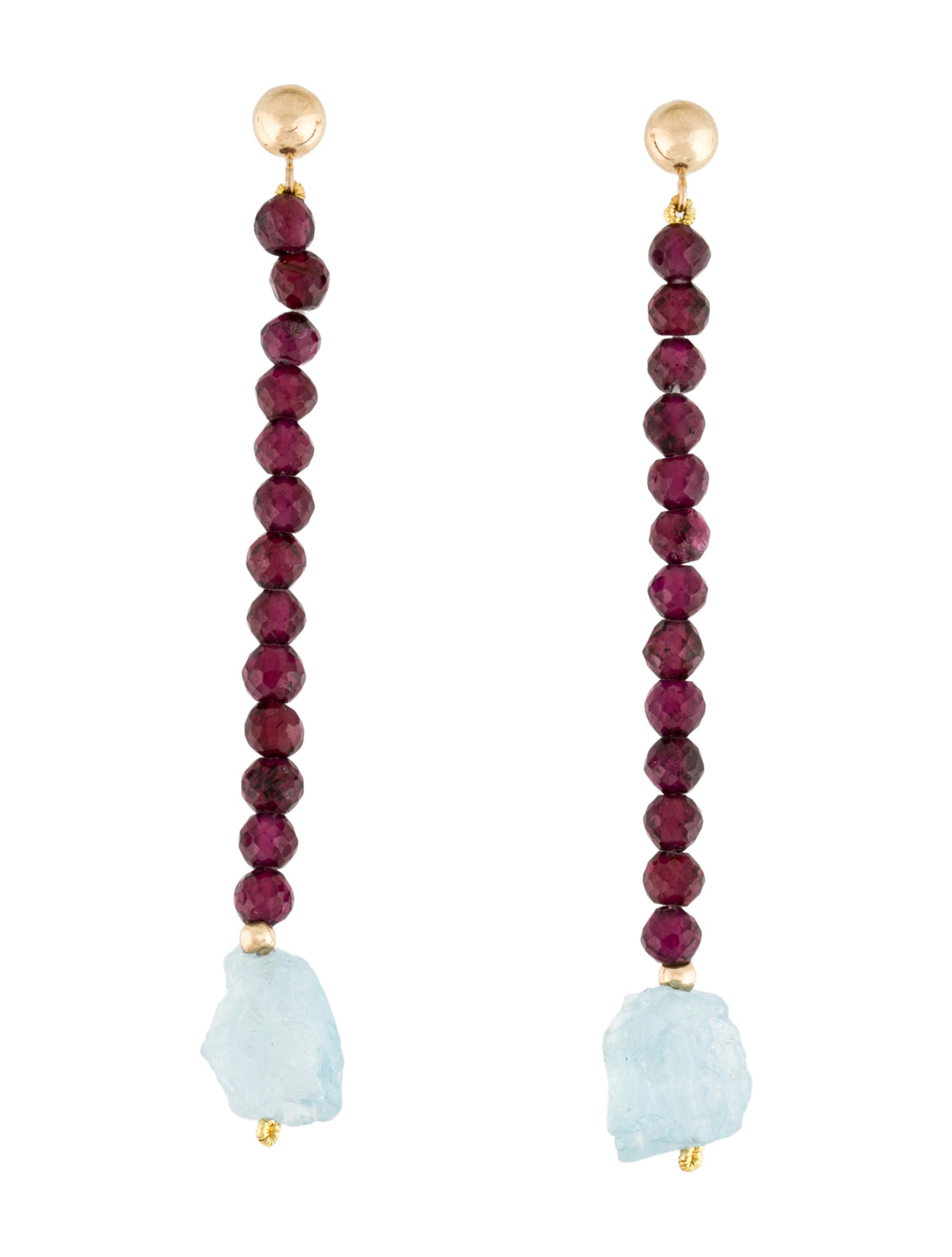 Earrings 14K Rhodolite Garnet & Aquamarine Drop