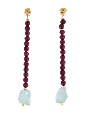 Earrings 14K Rhodolite Garnet & Aquamarine Drop Earrings