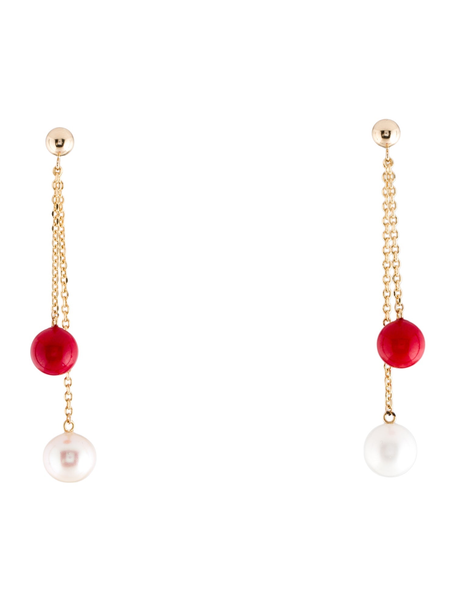 Earrings 14K Pearl & Dyed Coral Drop Earrings