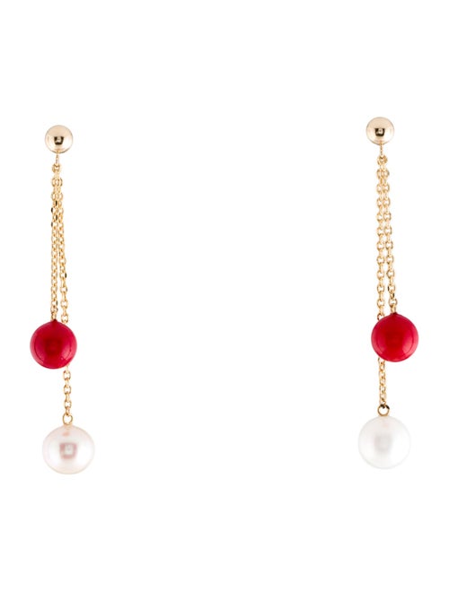 Earrings 14K Pearl & Dyed Coral Drop Earrings