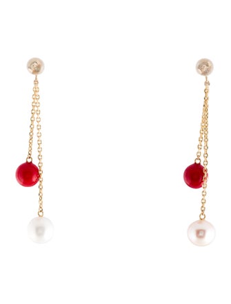 Earrings 14K Pearl & Dyed Coral Drop Earrings