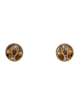 Earrings 14K Multistone Round Clip-on Earrings
