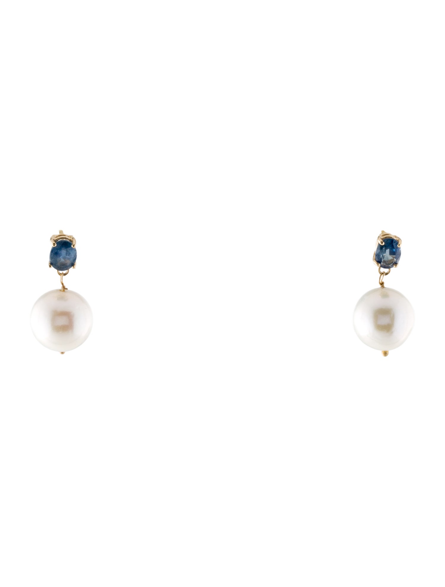 Earrings 14K Cultured Pearl & Sapphire Drop