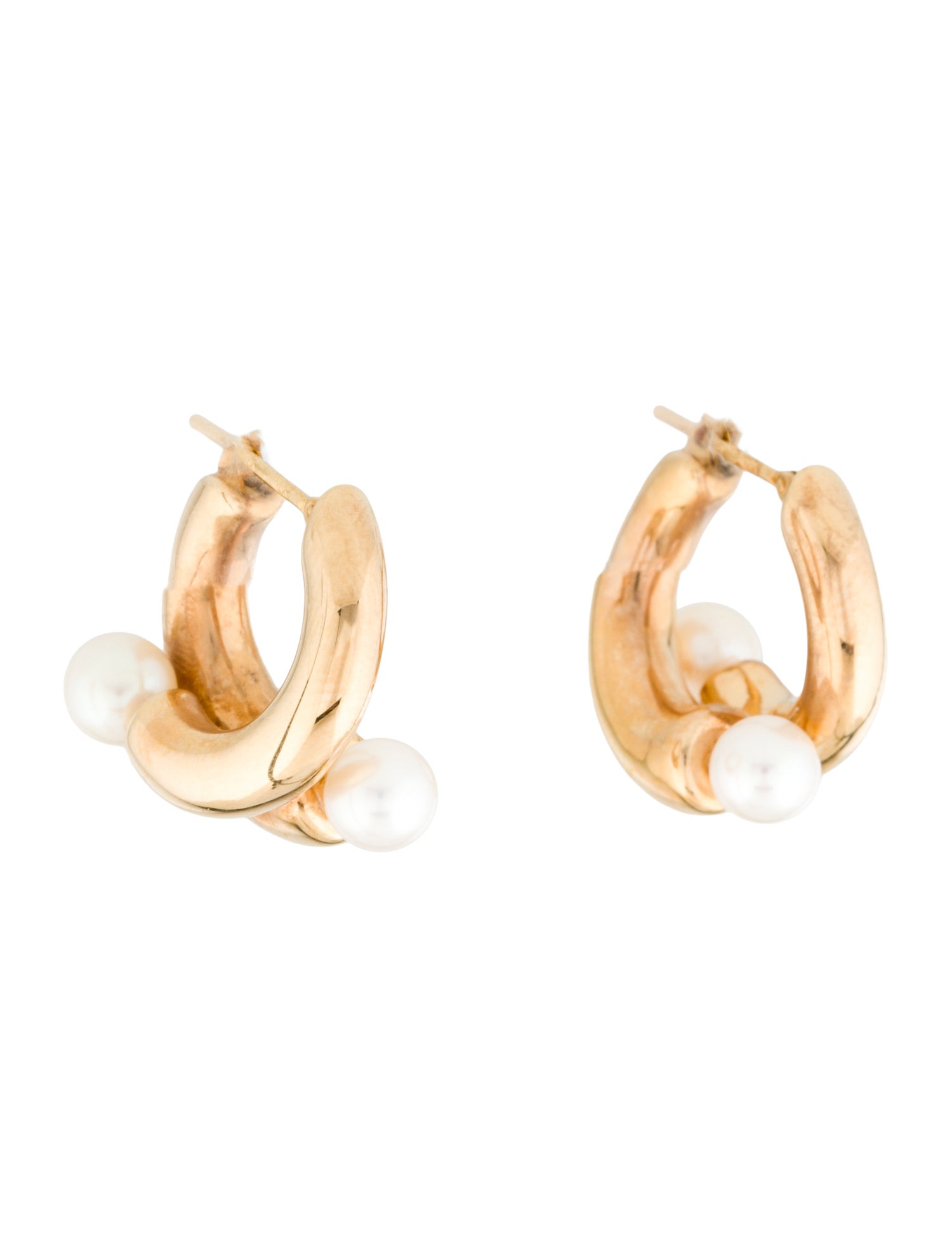 Earrings 14K Pearl Hollow Hoop