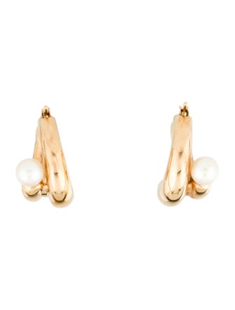 Earrings 14K Pearl Hollow Hoop Earrings