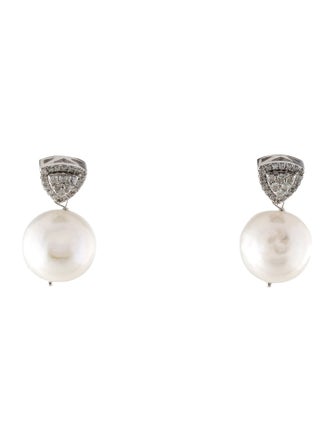 Earrings 14K Pearl & Diamond Drop Earrings