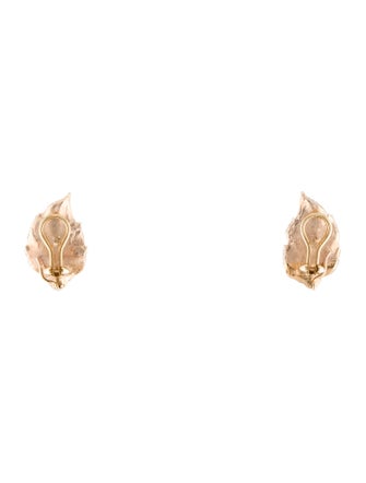 Earrings 14K Carved Agate & Diamond Leaf Earclips