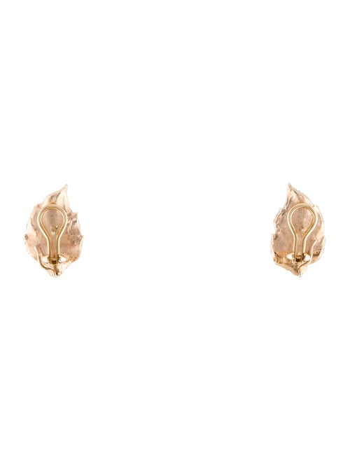 Earrings 14K Carved Agate & Diamond Leaf Earclips