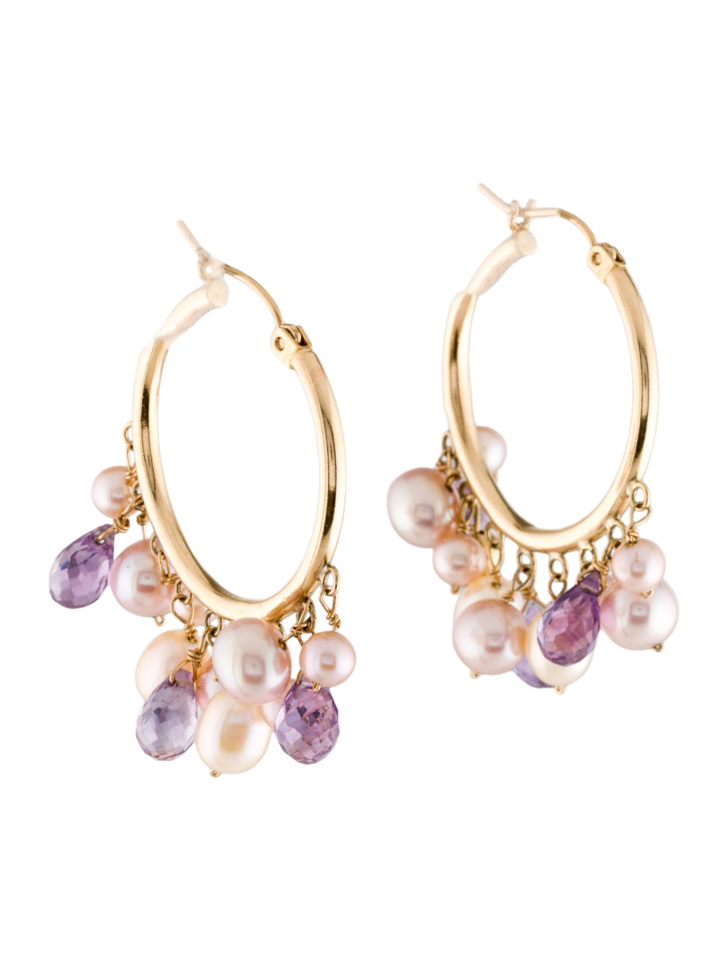 Earrings 14K Pearl & Amethyst Bead Hoop