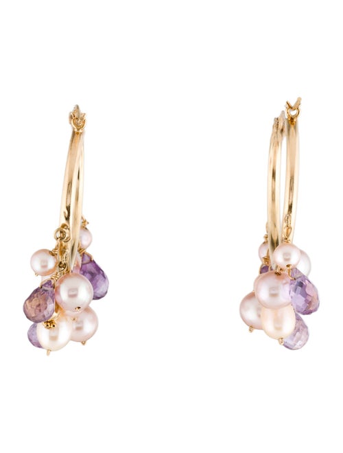 Earrings 14K Pearl & Amethyst Bead Hoop Earrings