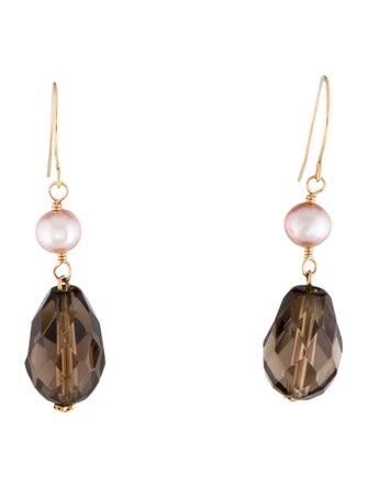 Earrings Pearl & Smoky Quartz Drop Earrings