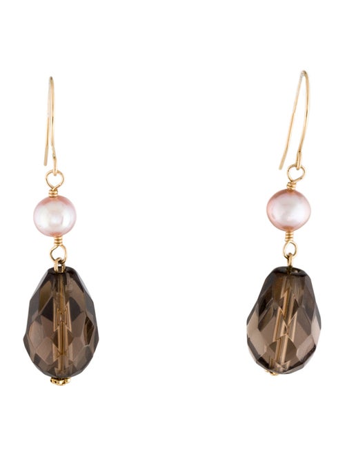 Earrings Pearl & Smoky Quartz Drop Earrings