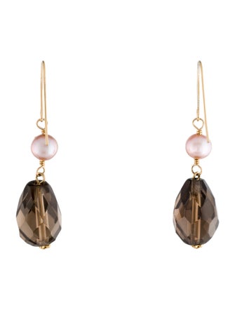 Earrings Pearl & Smoky Quartz Drop Earrings