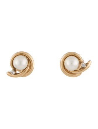 Earrings 14K Pearl & Diamond Stud Earrings
