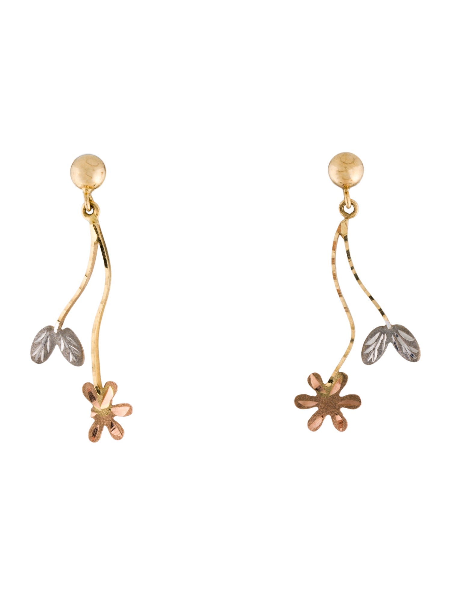 Earrings 18K Tri-Tone Flower Drop