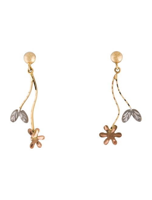 Earrings 18K Tri-Tone Flower Drop Earrings