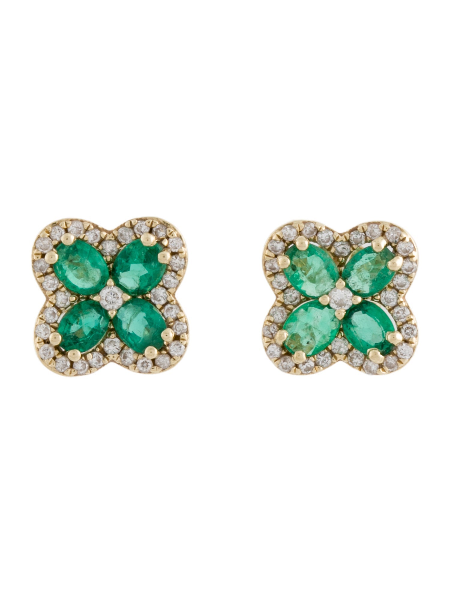 Earrings 14K Emerald & Diamond Stud