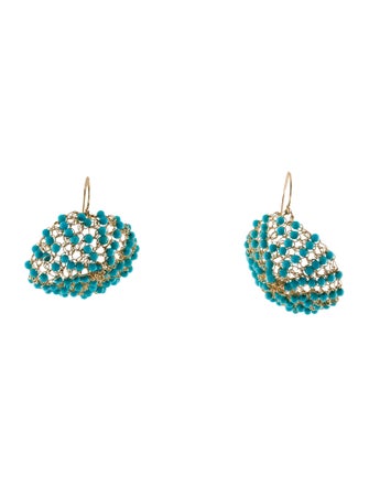 Earrings 14K Turquoise Bead Mesh Drop Earrings