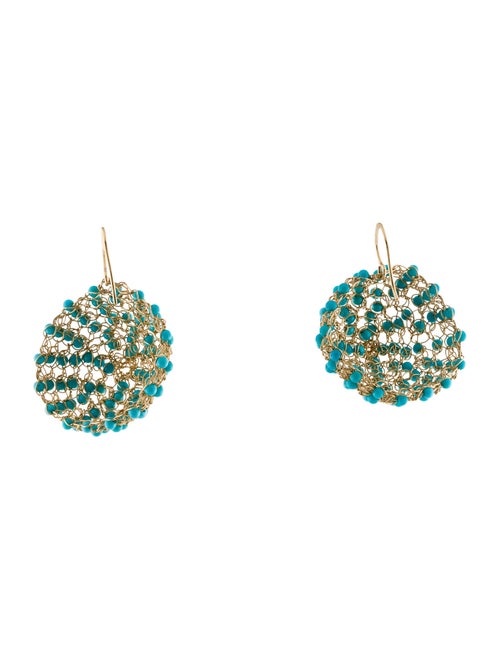 Earrings 14K Turquoise Bead Mesh Drop Earrings