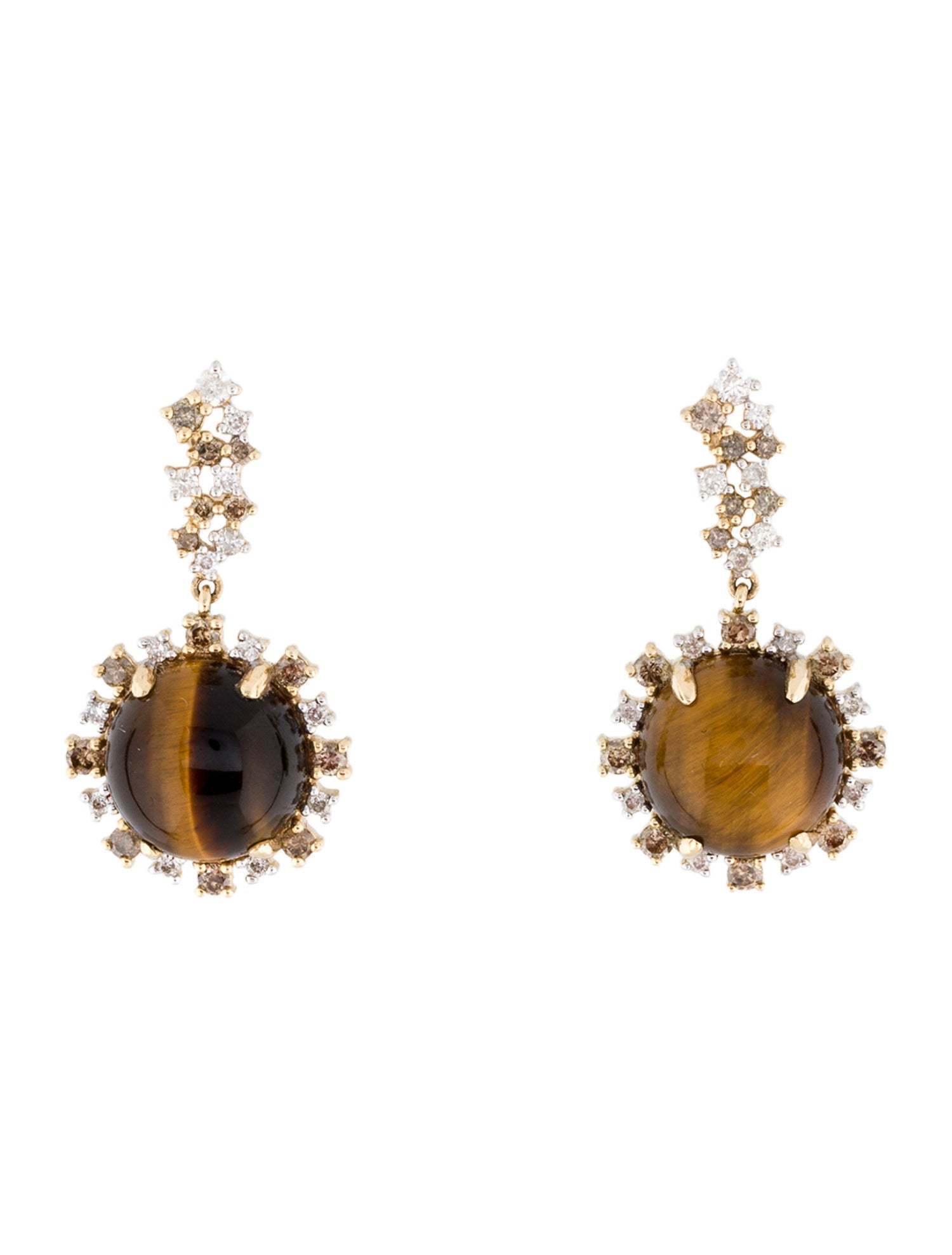 Earrings 14K 8.81ctw Tiger's Eye Quartz & Diamond Drop