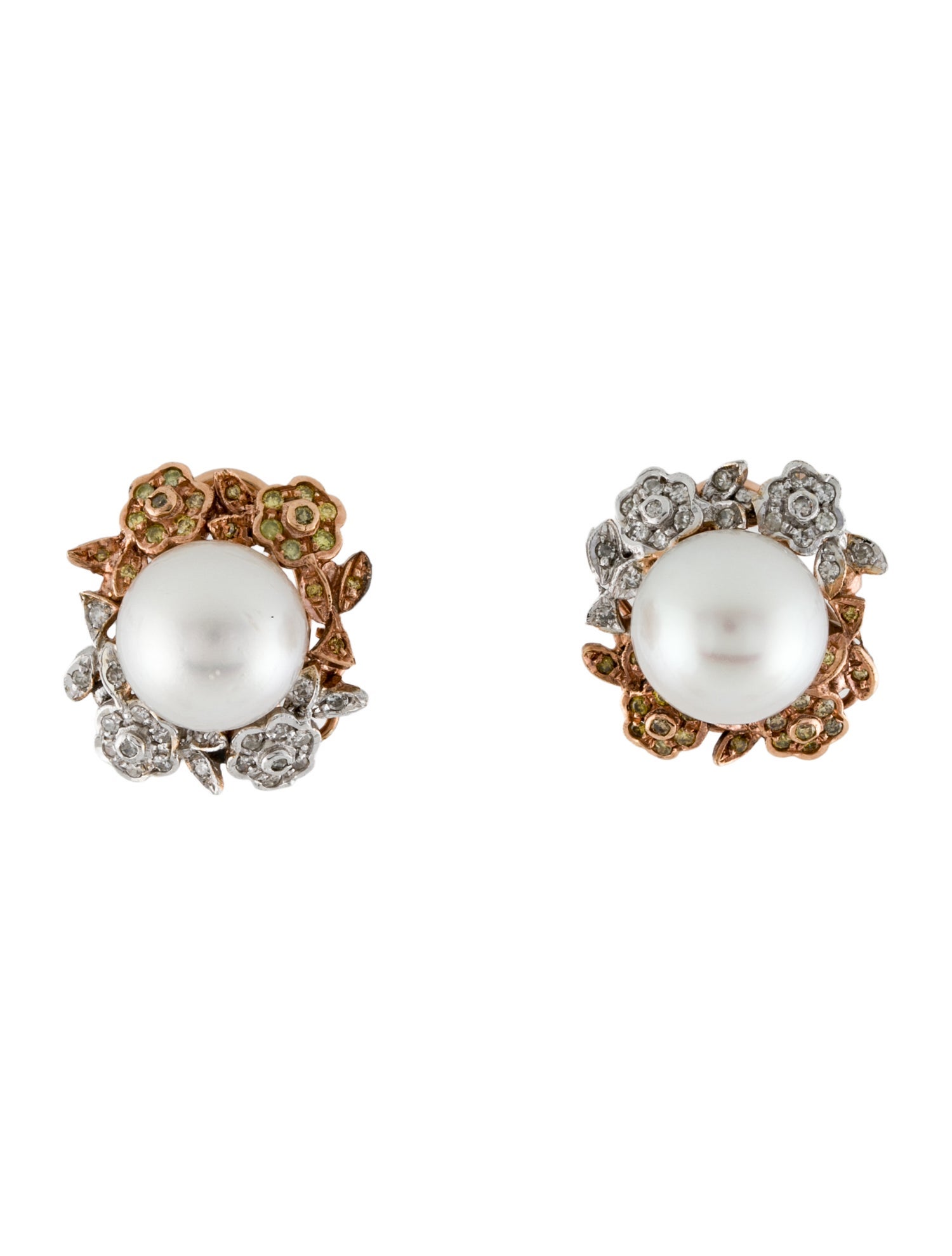 Earrings 14K Pearl & Diamond Earclips