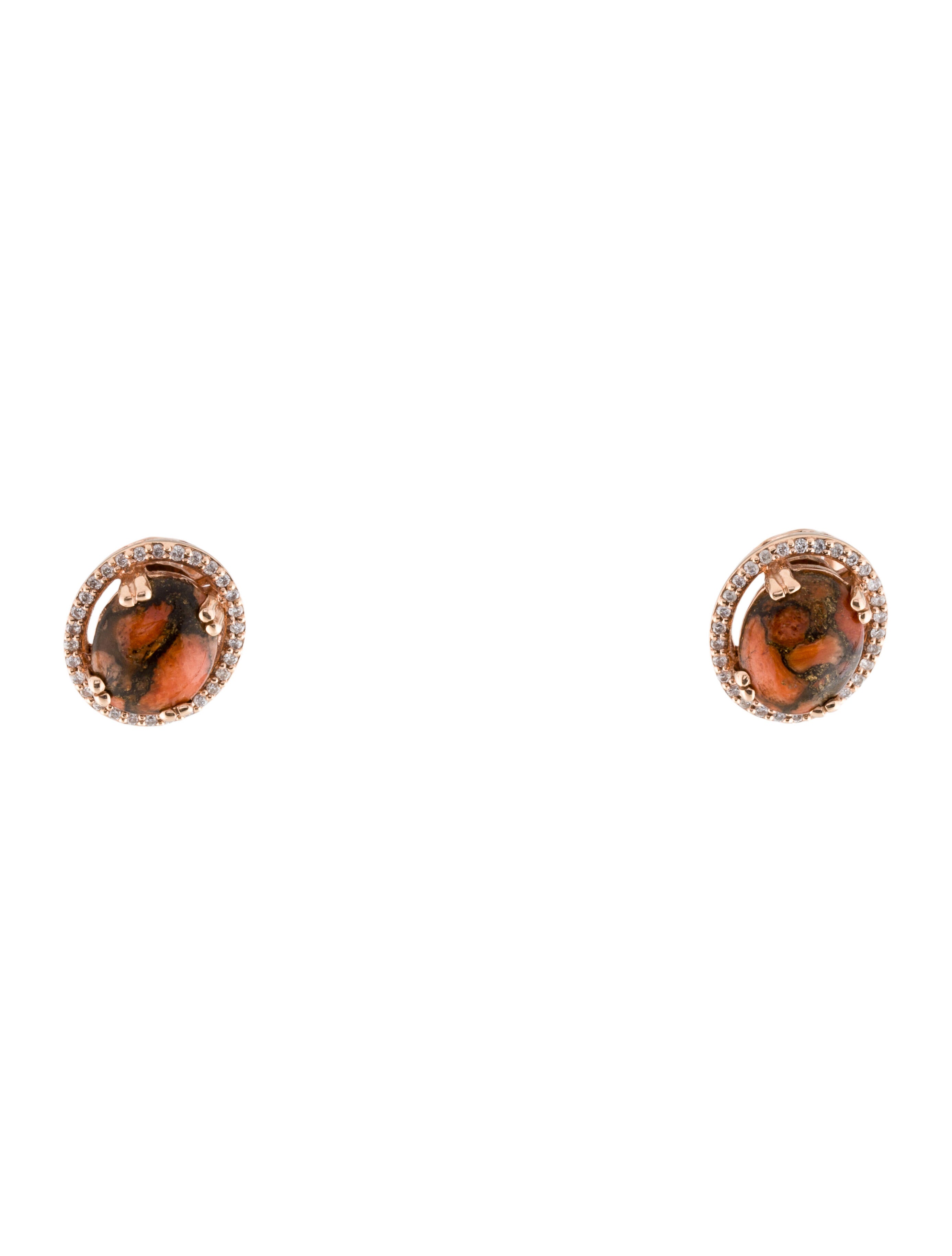 Earrings 14K 3.76ct Jasper & Diamond Stud