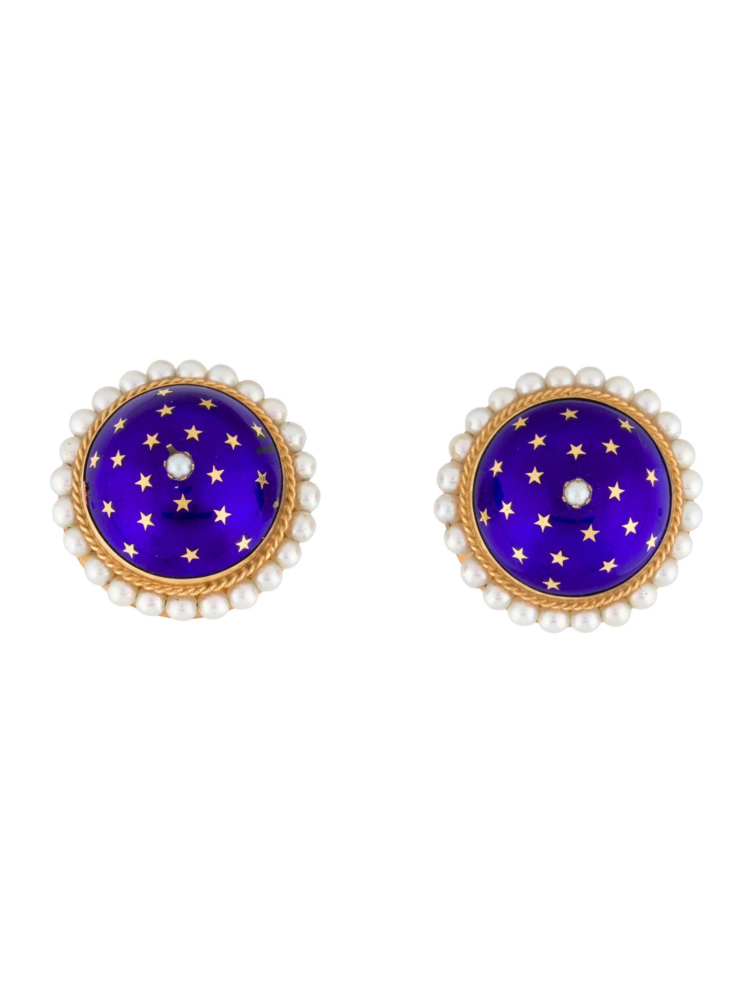 Earrings 14K Pearl & Enamel Clip-On