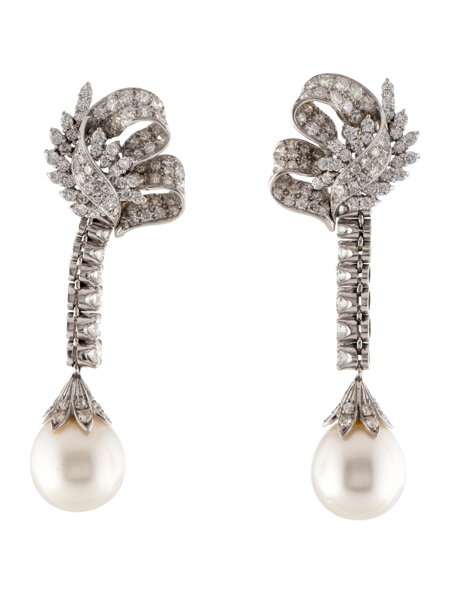 Earrings Platinum 6.64ctw Diamond & Pearl Clip-on Drop