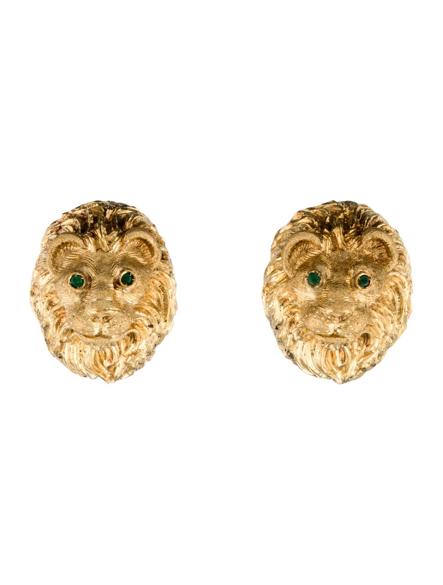Earrings 18K Emerald-Accented Lion Earclips