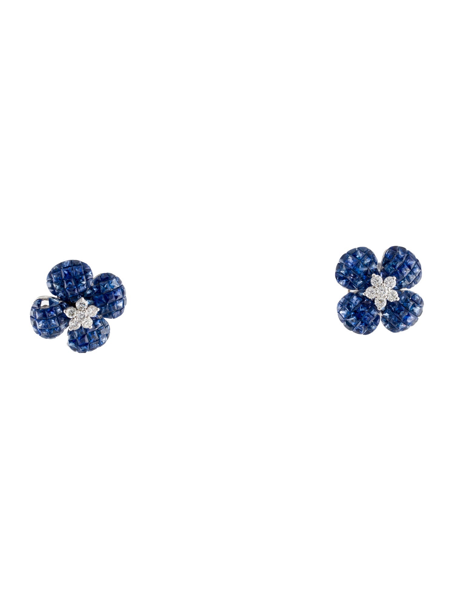 Earrings 18K Sapphire & Diamond Flower Stud Earrings