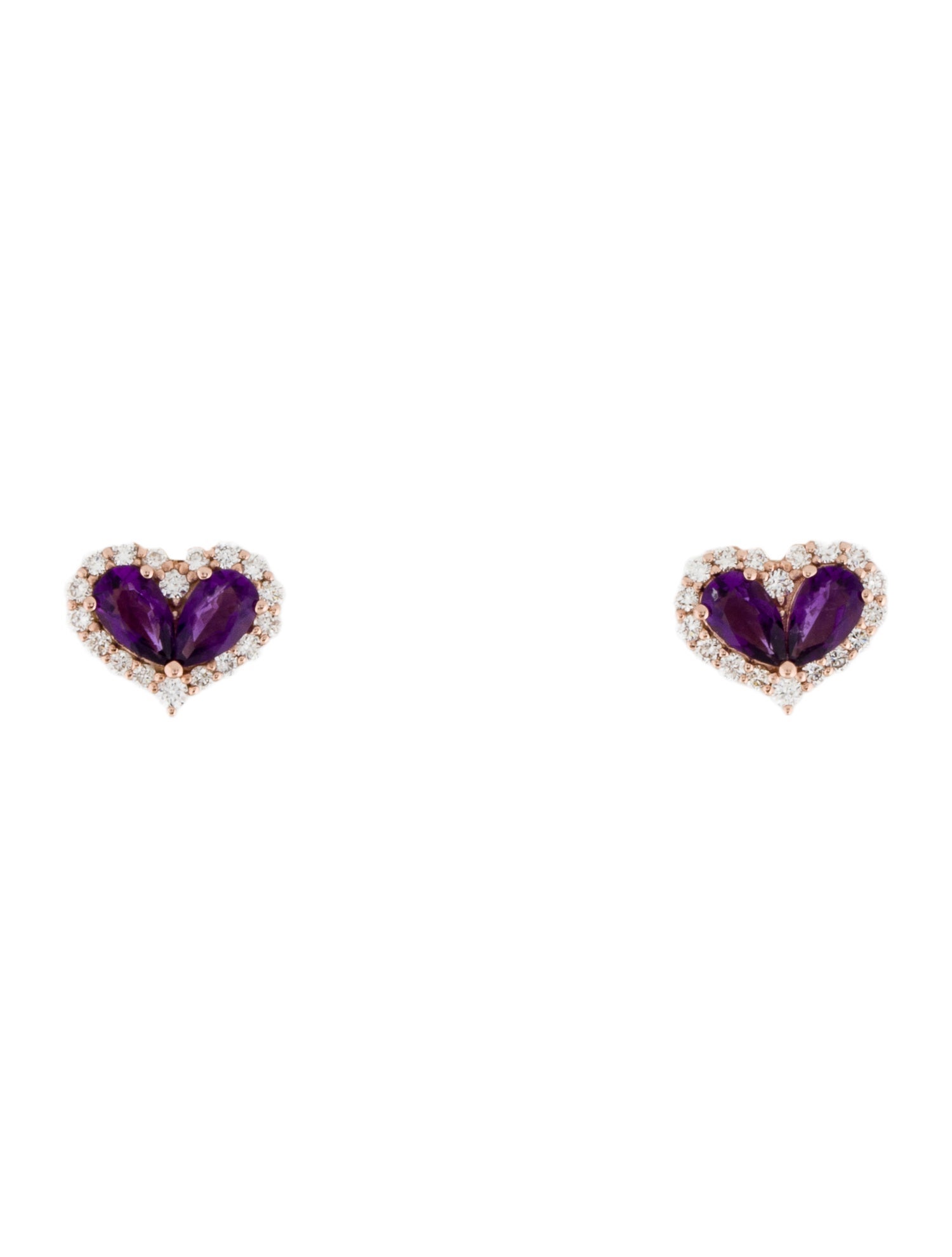 Earrings Nicole Rose 14K Amethyst & Diamond Chubby Heart Stud Earrings