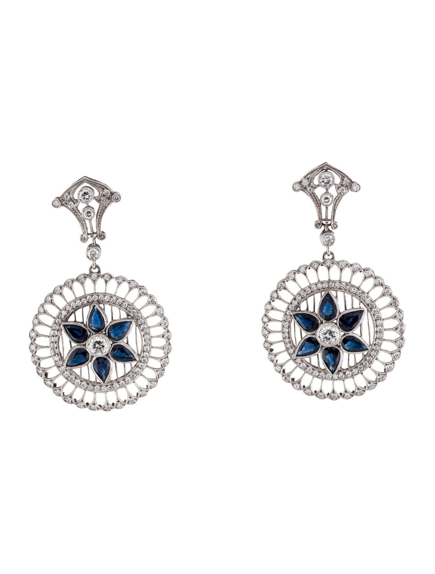 Earrings Platinum Sapphire and Diamond Drop