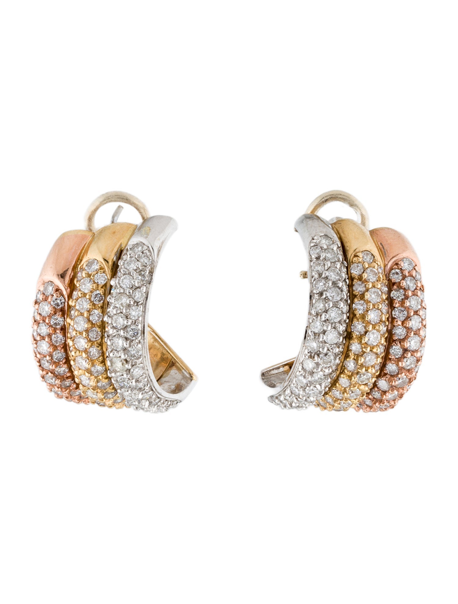 Earrings 14K 4.11ctw Diamond Tri-Tone Earclip Hoop Earrings