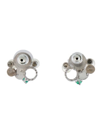 Earrings 18K Pearl & Emerald Stud Earrings