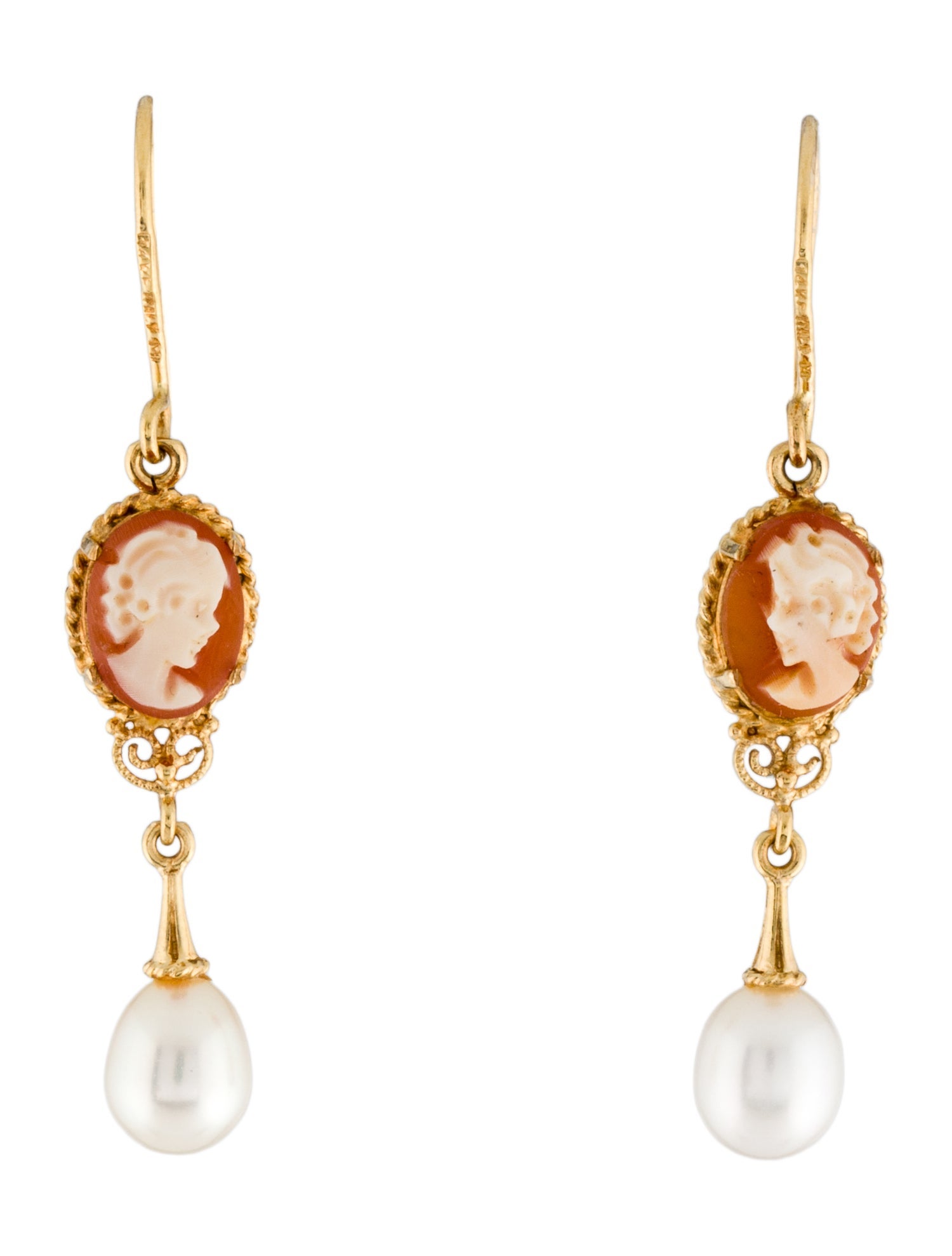 Earrings 14K Pearl & Shell Cameo Drop