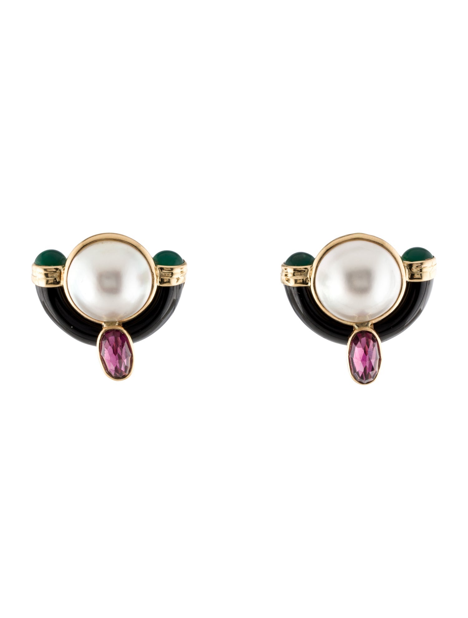 Earrings 14K Pearl & Multi-Stone Clip-On
