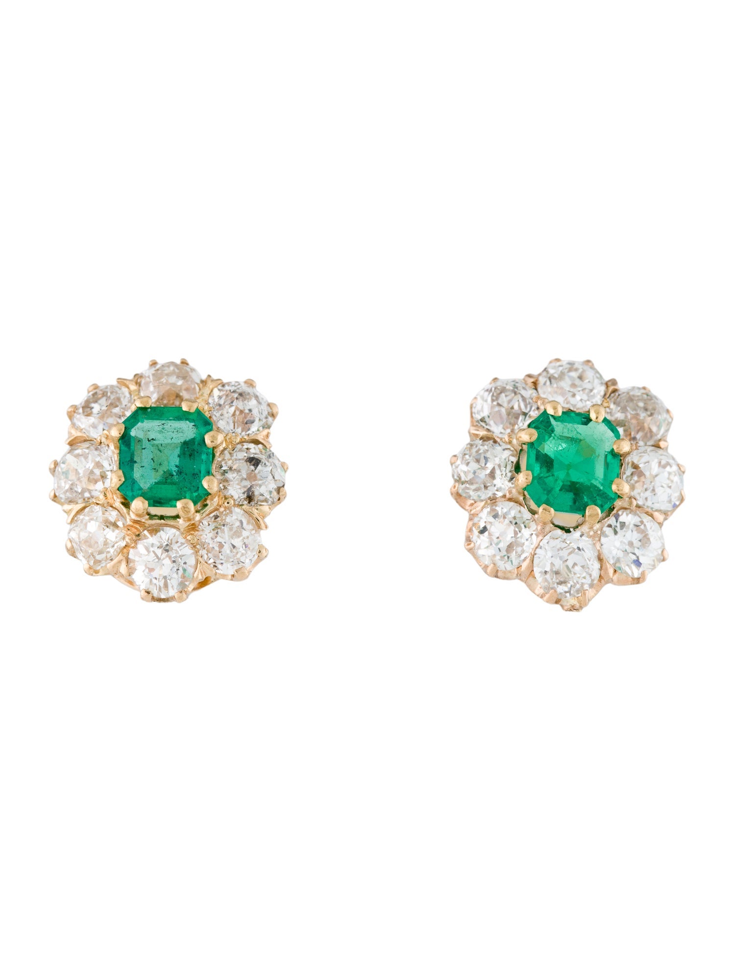 Earrings Vintage 14K 1.06ct Emerald & Diamond Stud