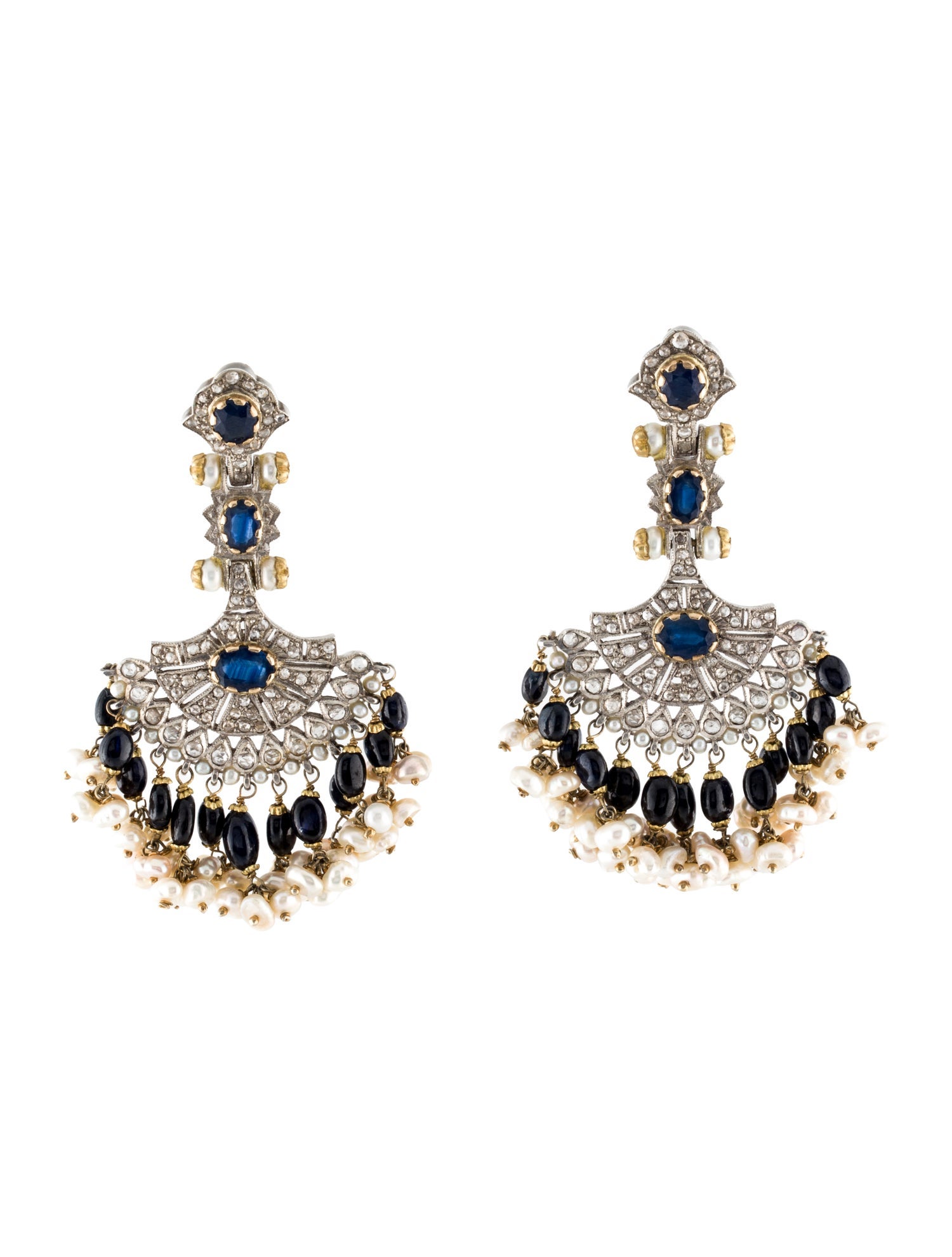 Earrings Pearl, Sapphire & Diamond Drop Earrings